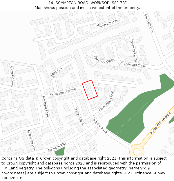 14, SCAMPTON ROAD, WORKSOP, S81 7RF: Location map and indicative extent of plot
