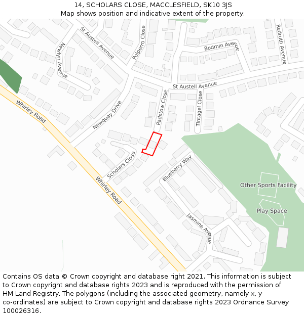 14, SCHOLARS CLOSE, MACCLESFIELD, SK10 3JS: Location map and indicative extent of plot