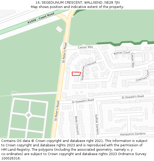 14, SEGEDUNUM CRESCENT, WALLSEND, NE28 7JN: Location map and indicative extent of plot