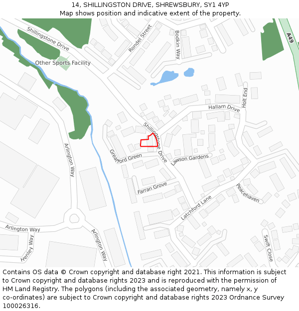 14, SHILLINGSTON DRIVE, SHREWSBURY, SY1 4YP: Location map and indicative extent of plot