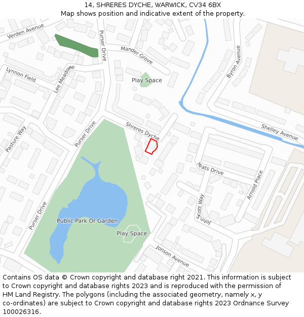 14, SHRERES DYCHE, WARWICK, CV34 6BX: Location map and indicative extent of plot