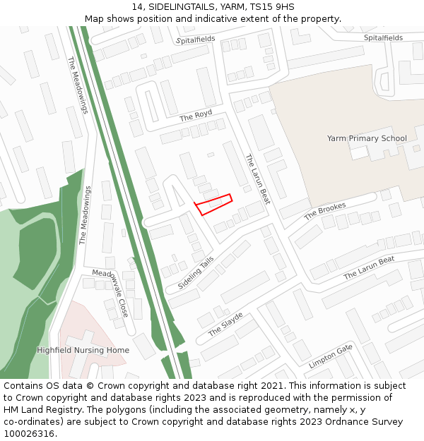 14, SIDELINGTAILS, YARM, TS15 9HS: Location map and indicative extent of plot