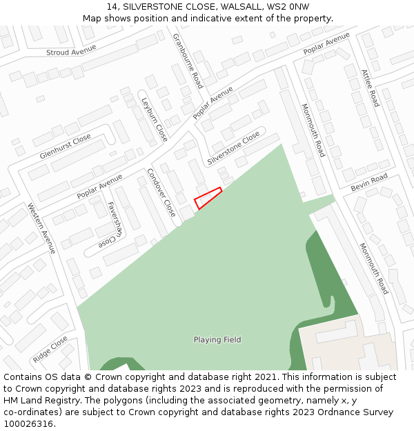 14, SILVERSTONE CLOSE, WALSALL, WS2 0NW: Location map and indicative extent of plot