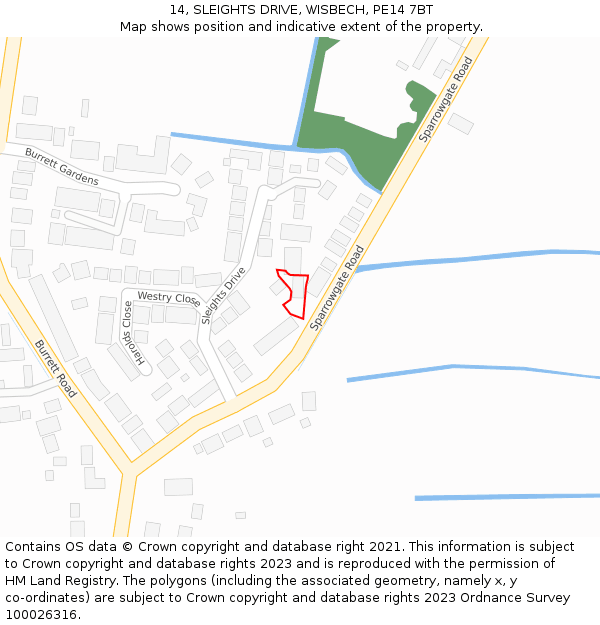 14, SLEIGHTS DRIVE, WISBECH, PE14 7BT: Location map and indicative extent of plot