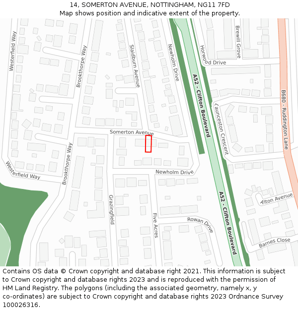 14, SOMERTON AVENUE, NOTTINGHAM, NG11 7FD: Location map and indicative extent of plot