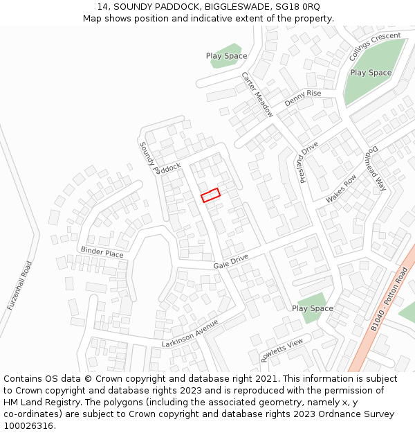 14, SOUNDY PADDOCK, BIGGLESWADE, SG18 0RQ: Location map and indicative extent of plot