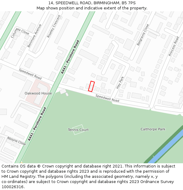 14, SPEEDWELL ROAD, BIRMINGHAM, B5 7PS: Location map and indicative extent of plot