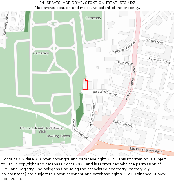 14, SPRATSLADE DRIVE, STOKE-ON-TRENT, ST3 4DZ: Location map and indicative extent of plot