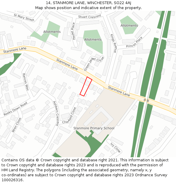 14, STANMORE LANE, WINCHESTER, SO22 4AJ: Location map and indicative extent of plot