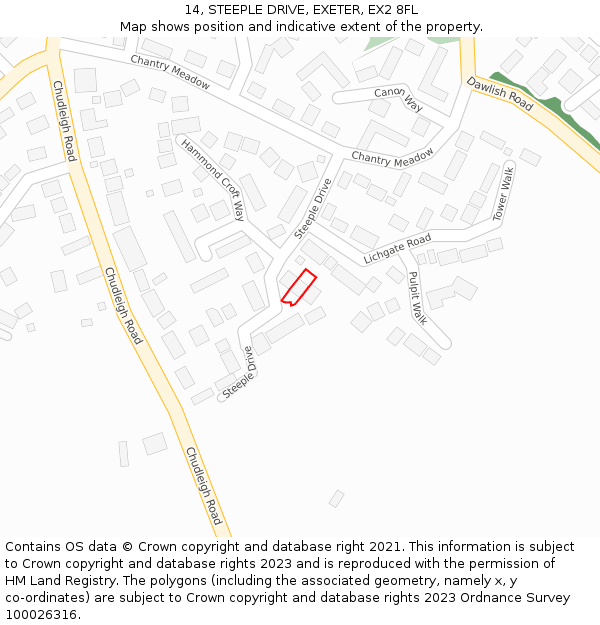 14, STEEPLE DRIVE, EXETER, EX2 8FL: Location map and indicative extent of plot