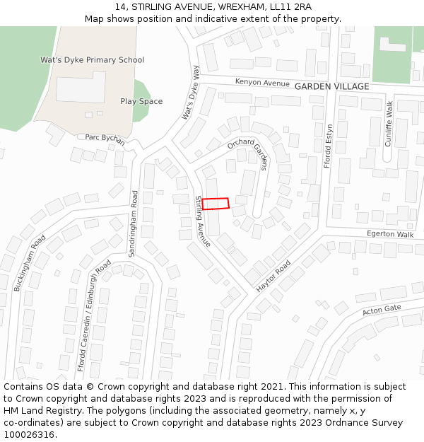 14, STIRLING AVENUE, WREXHAM, LL11 2RA: Location map and indicative extent of plot