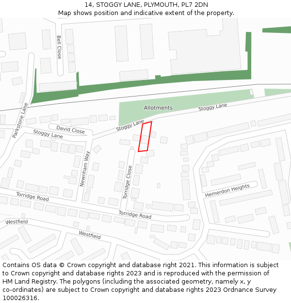 14, STOGGY LANE, PLYMOUTH, PL7 2DN: Location map and indicative extent of plot