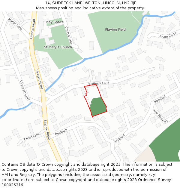 14, SUDBECK LANE, WELTON, LINCOLN, LN2 3JF: Location map and indicative extent of plot