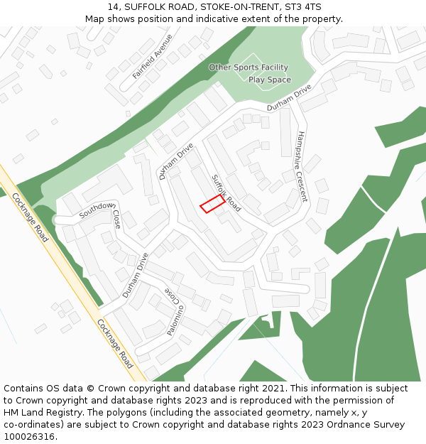 14, SUFFOLK ROAD, STOKE-ON-TRENT, ST3 4TS: Location map and indicative extent of plot