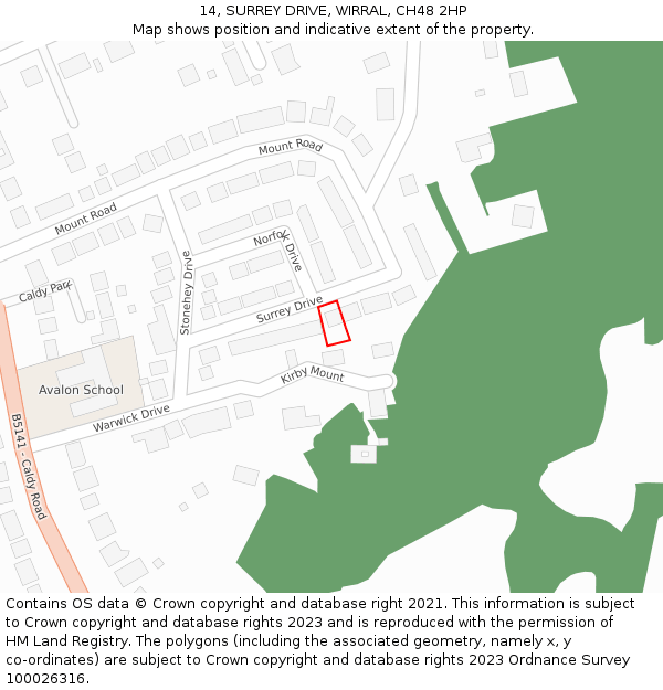 14, SURREY DRIVE, WIRRAL, CH48 2HP: Location map and indicative extent of plot