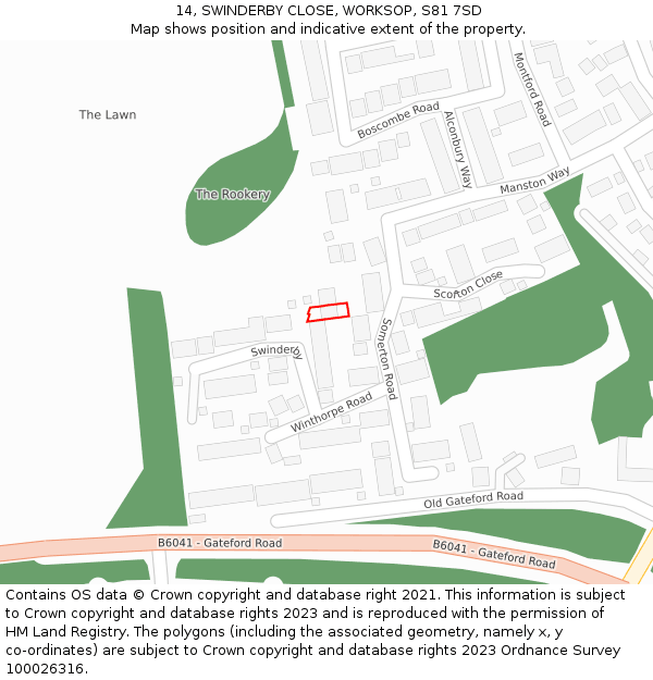 14, SWINDERBY CLOSE, WORKSOP, S81 7SD: Location map and indicative extent of plot