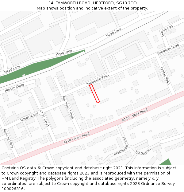 14, TAMWORTH ROAD, HERTFORD, SG13 7DD: Location map and indicative extent of plot