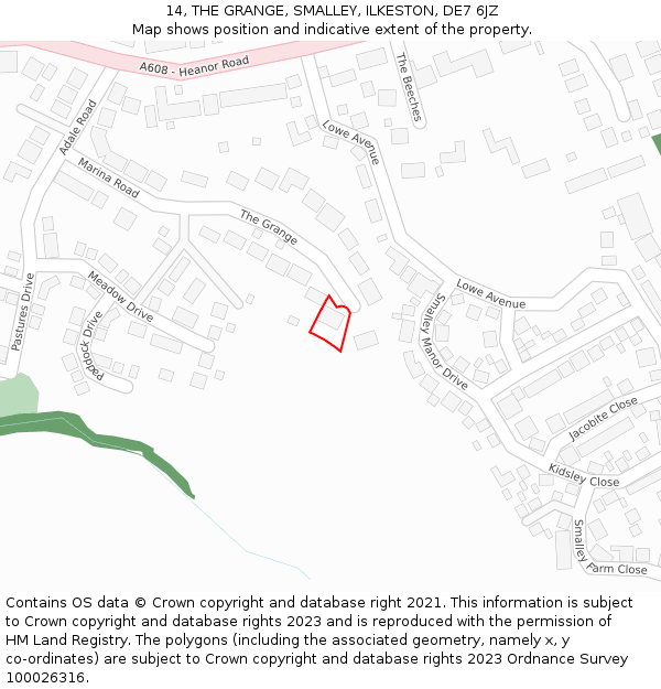 14, THE GRANGE, SMALLEY, ILKESTON, DE7 6JZ: Location map and indicative extent of plot