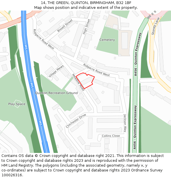 14, THE GREEN, QUINTON, BIRMINGHAM, B32 1BF: Location map and indicative extent of plot