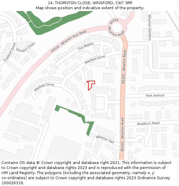 14, THORNTON CLOSE, WINSFORD, CW7 3RR: Location map and indicative extent of plot