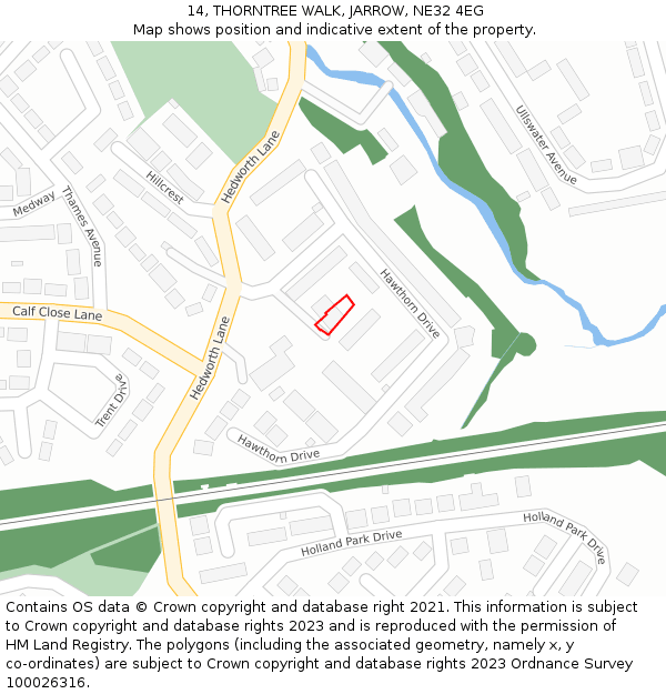 14, THORNTREE WALK, JARROW, NE32 4EG: Location map and indicative extent of plot