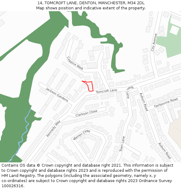 14, TOMCROFT LANE, DENTON, MANCHESTER, M34 2DL: Location map and indicative extent of plot