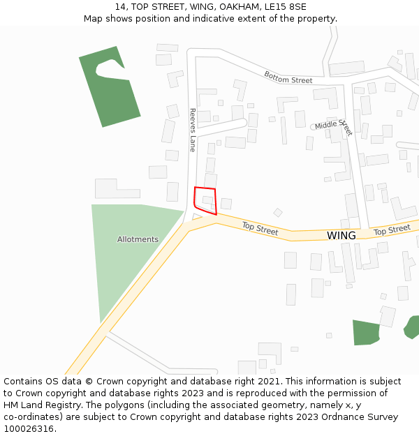 14, TOP STREET, WING, OAKHAM, LE15 8SE: Location map and indicative extent of plot