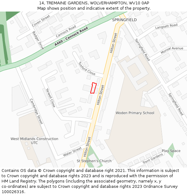 14, TREMAINE GARDENS, WOLVERHAMPTON, WV10 0AP: Location map and indicative extent of plot