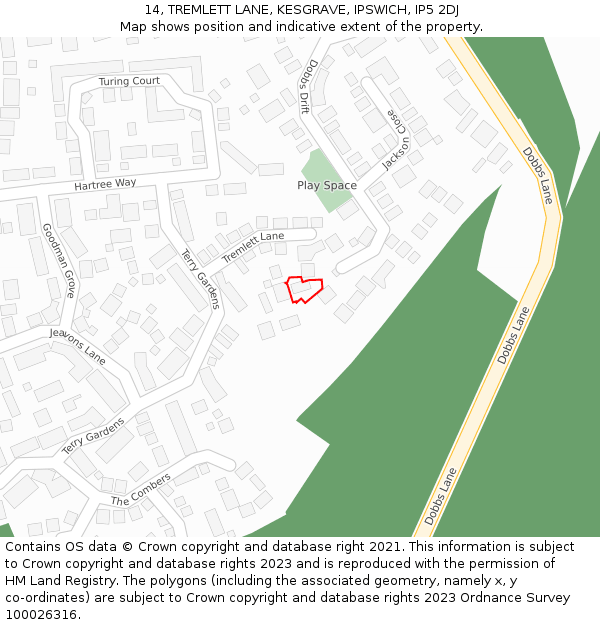 14, TREMLETT LANE, KESGRAVE, IPSWICH, IP5 2DJ: Location map and indicative extent of plot
