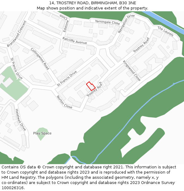 14, TROSTREY ROAD, BIRMINGHAM, B30 3NE: Location map and indicative extent of plot