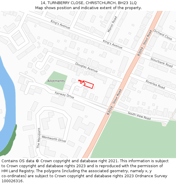 14, TURNBERRY CLOSE, CHRISTCHURCH, BH23 1LQ: Location map and indicative extent of plot