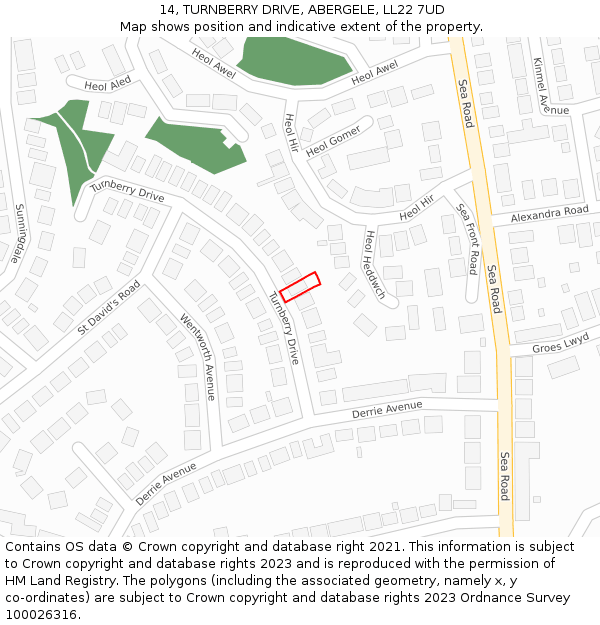 14, TURNBERRY DRIVE, ABERGELE, LL22 7UD: Location map and indicative extent of plot