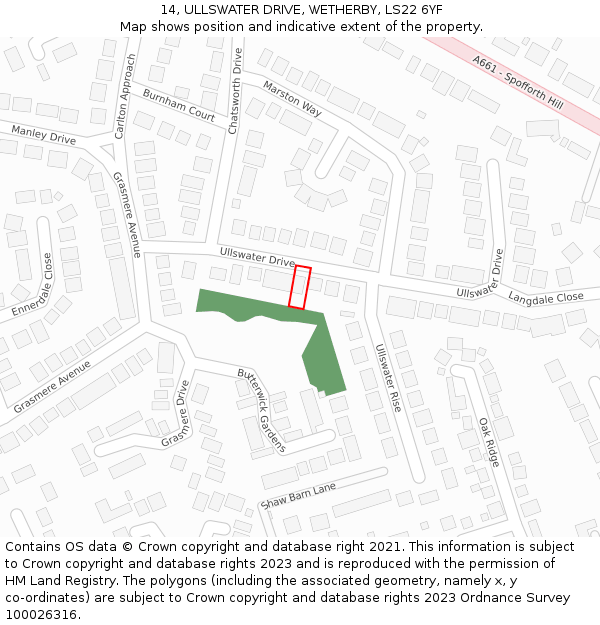 14, ULLSWATER DRIVE, WETHERBY, LS22 6YF: Location map and indicative extent of plot