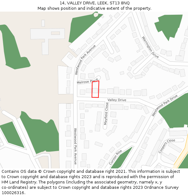 14, VALLEY DRIVE, LEEK, ST13 8NQ: Location map and indicative extent of plot