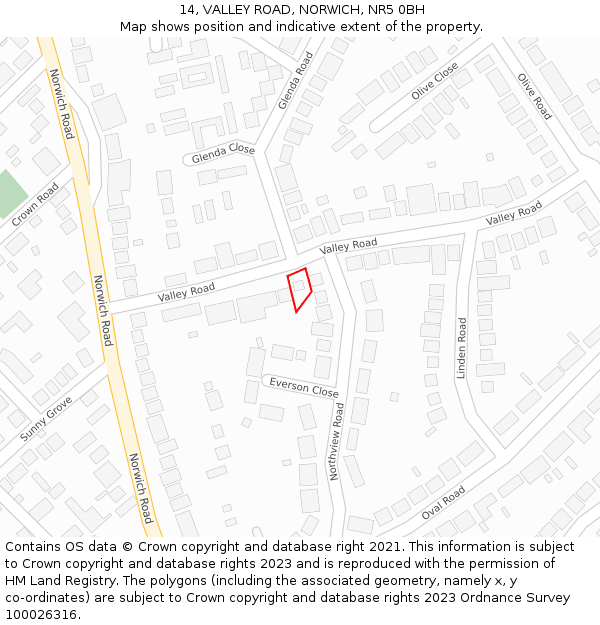 14, VALLEY ROAD, NORWICH, NR5 0BH: Location map and indicative extent of plot