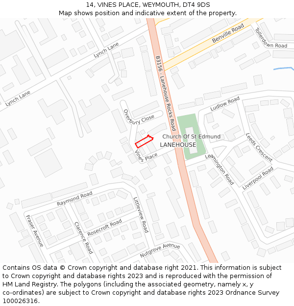 14, VINES PLACE, WEYMOUTH, DT4 9DS: Location map and indicative extent of plot