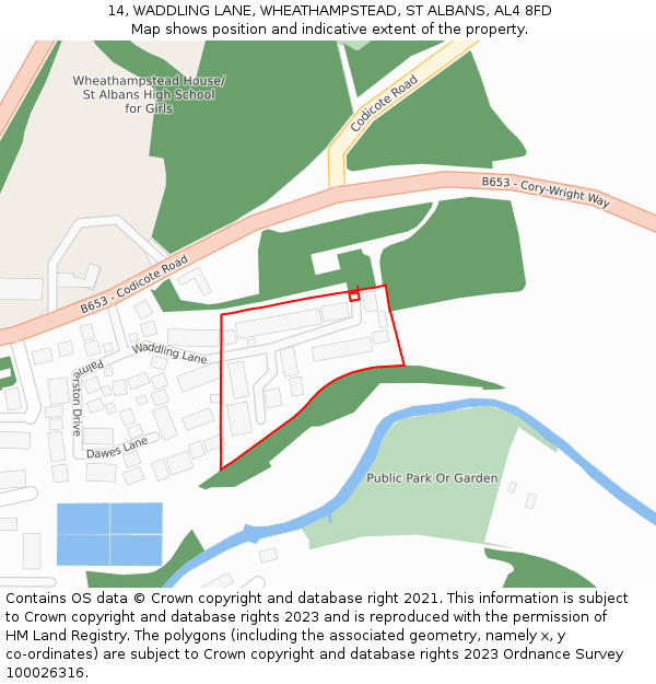 14, WADDLING LANE, WHEATHAMPSTEAD, ST ALBANS, AL4 8FD: Location map and indicative extent of plot