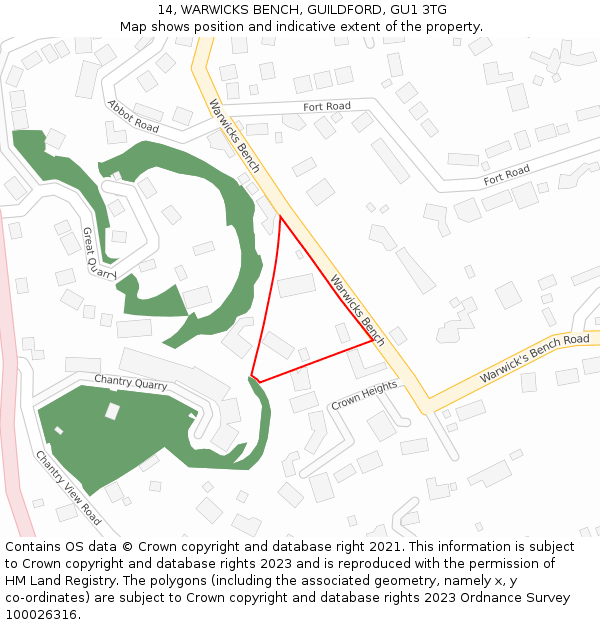 14, WARWICKS BENCH, GUILDFORD, GU1 3TG: Location map and indicative extent of plot