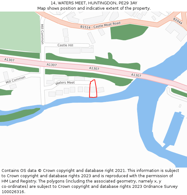 14, WATERS MEET, HUNTINGDON, PE29 3AY: Location map and indicative extent of plot