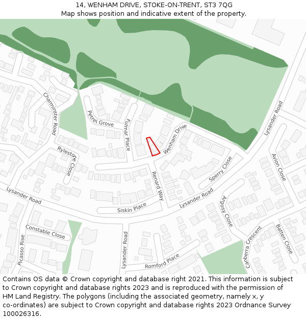 14, WENHAM DRIVE, STOKE-ON-TRENT, ST3 7QG: Location map and indicative extent of plot