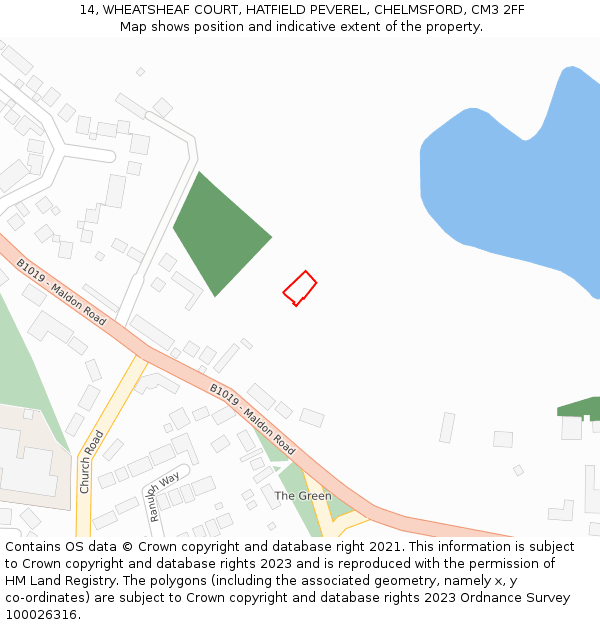 14, WHEATSHEAF COURT, HATFIELD PEVEREL, CHELMSFORD, CM3 2FF: Location map and indicative extent of plot