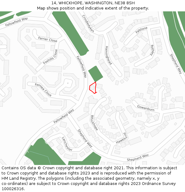 14, WHICKHOPE, WASHINGTON, NE38 8SH: Location map and indicative extent of plot