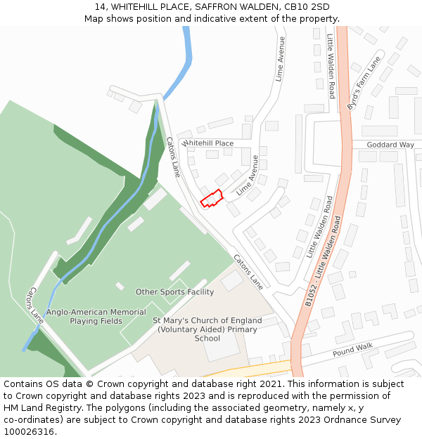 14, WHITEHILL PLACE, SAFFRON WALDEN, CB10 2SD: Location map and indicative extent of plot