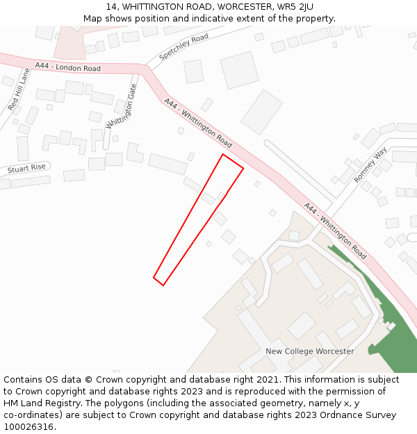 14, WHITTINGTON ROAD, WORCESTER, WR5 2JU: Location map and indicative extent of plot