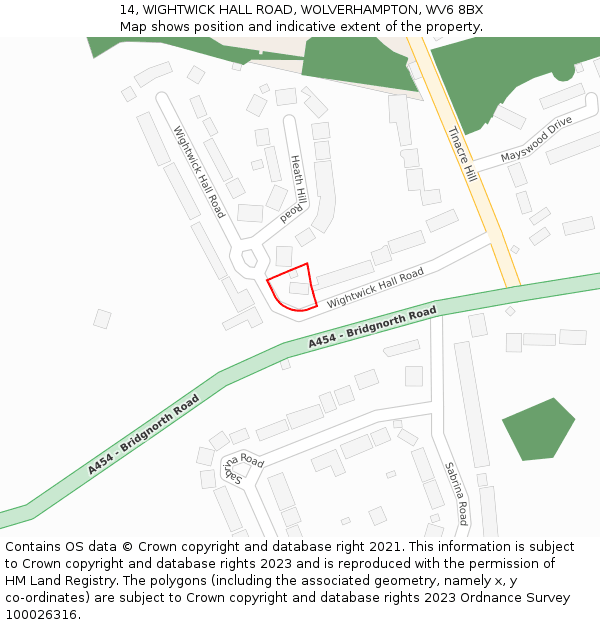 14, WIGHTWICK HALL ROAD, WOLVERHAMPTON, WV6 8BX: Location map and indicative extent of plot