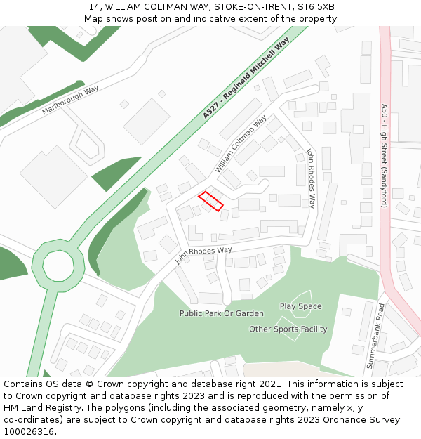 14, WILLIAM COLTMAN WAY, STOKE-ON-TRENT, ST6 5XB: Location map and indicative extent of plot