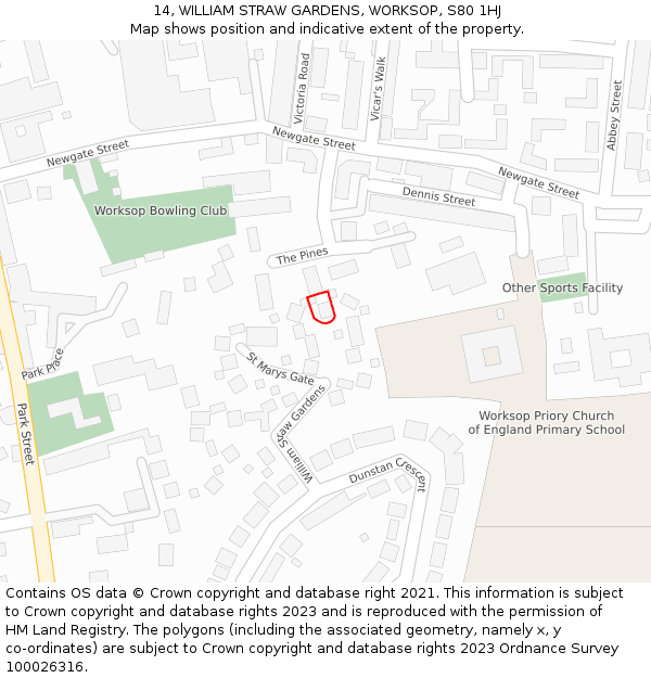 14, WILLIAM STRAW GARDENS, WORKSOP, S80 1HJ: Location map and indicative extent of plot