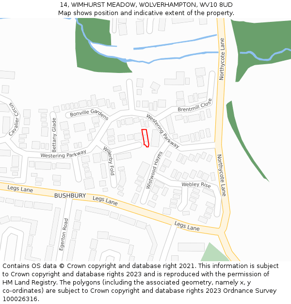 14, WIMHURST MEADOW, WOLVERHAMPTON, WV10 8UD: Location map and indicative extent of plot