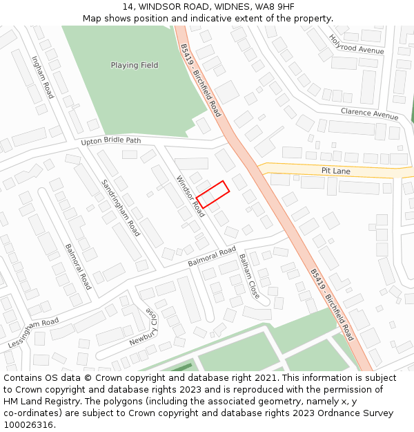 14, WINDSOR ROAD, WIDNES, WA8 9HF: Location map and indicative extent of plot