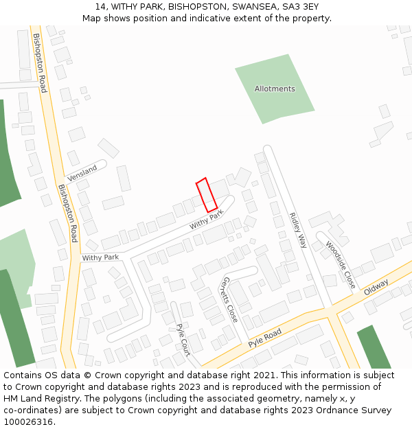 14, WITHY PARK, BISHOPSTON, SWANSEA, SA3 3EY: Location map and indicative extent of plot